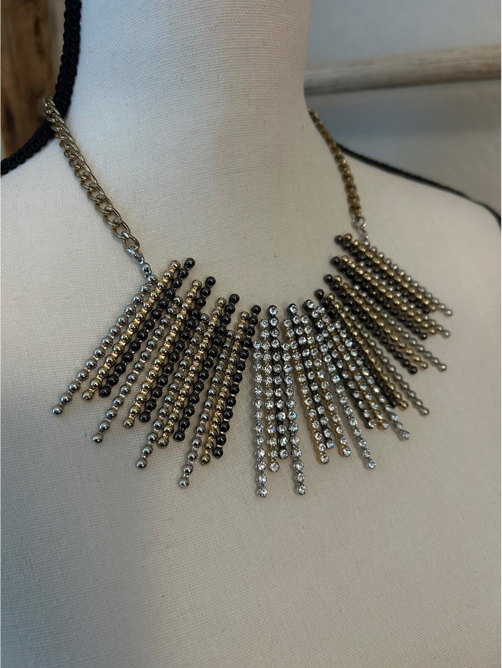 Vintage Style Multi-Strand Rhinestone Statement Necklace